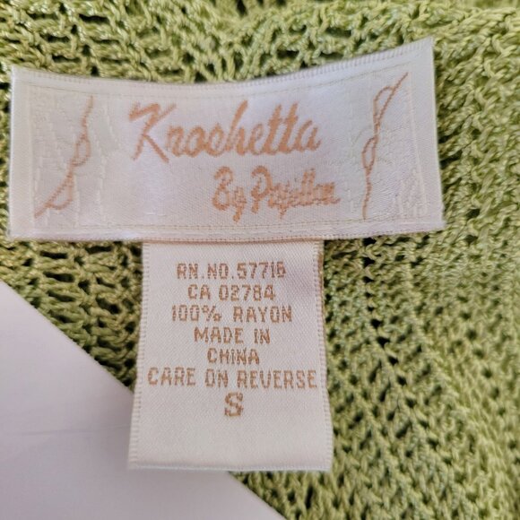 Kroshetta by Papillon S Green Rayon Sleeveless Crochet Top Boho Coastal Beaded - Picture 2 of 8